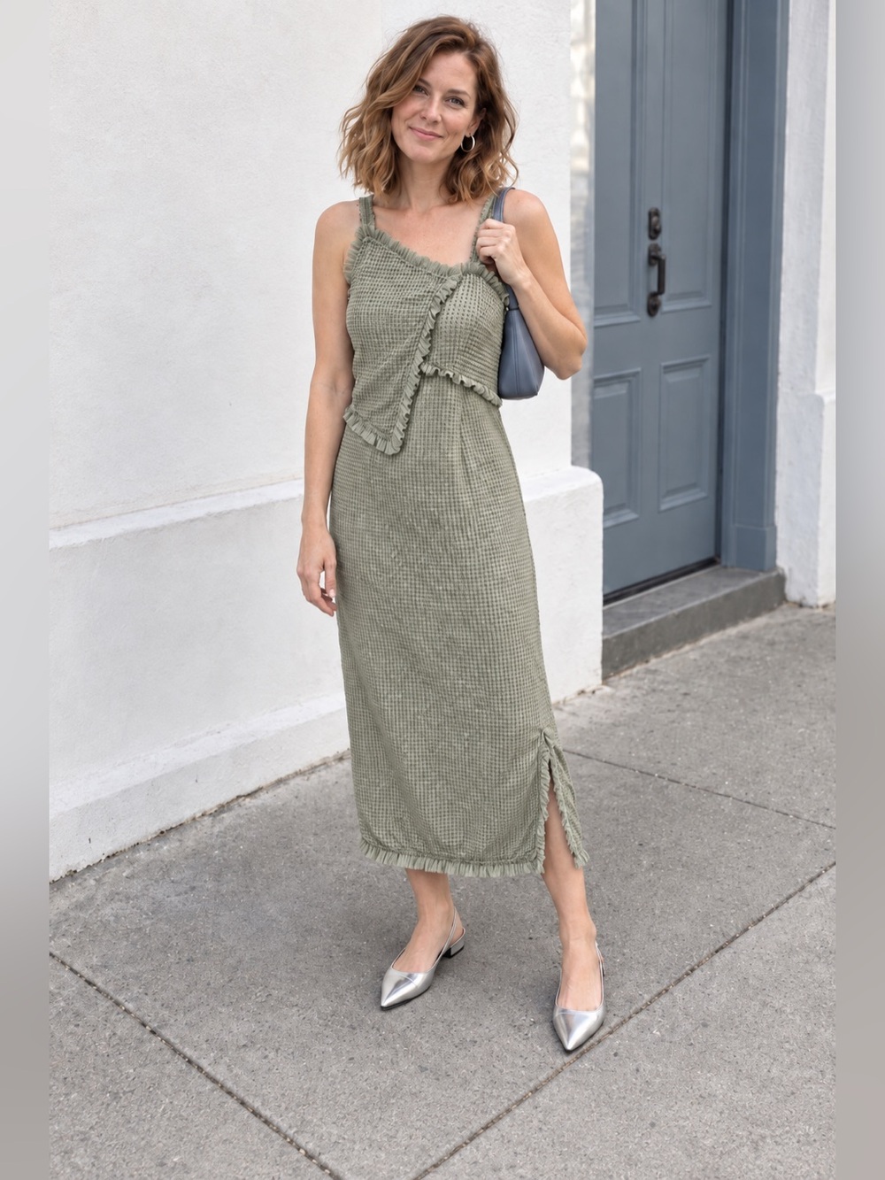 Hoss Intropia Green Beaded Textured Midi Dress - Size S
